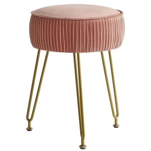 NWT Velvet Round Vanity Stool Or Footrest Ottoman In Blush Pink & Gold
